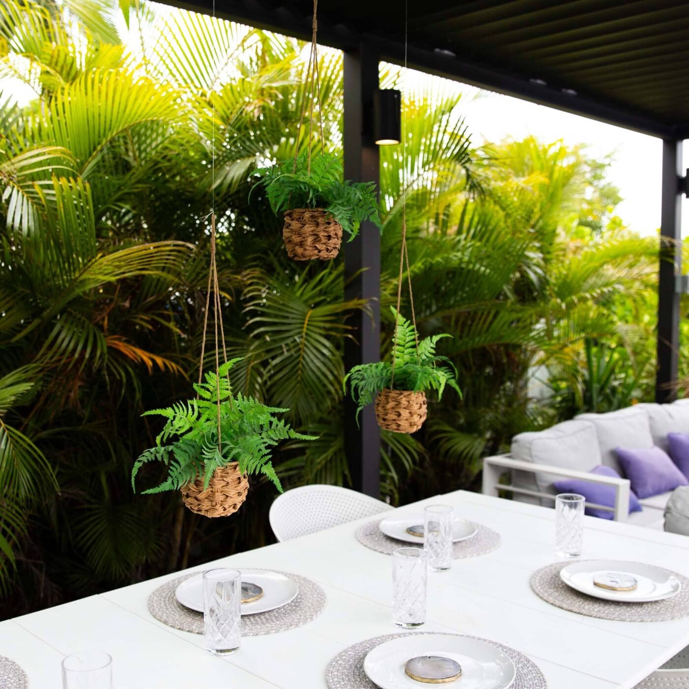 10" UV Resistant Artificial Boston Fern in Hanging Wicker Basket (Indoor/Outdoor) - Set of 3