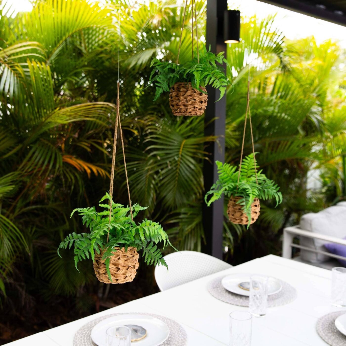 10" UV Resistant Artificial Boston Fern in Hanging Wicker Basket (Indoor/Outdoor) - Set of 3