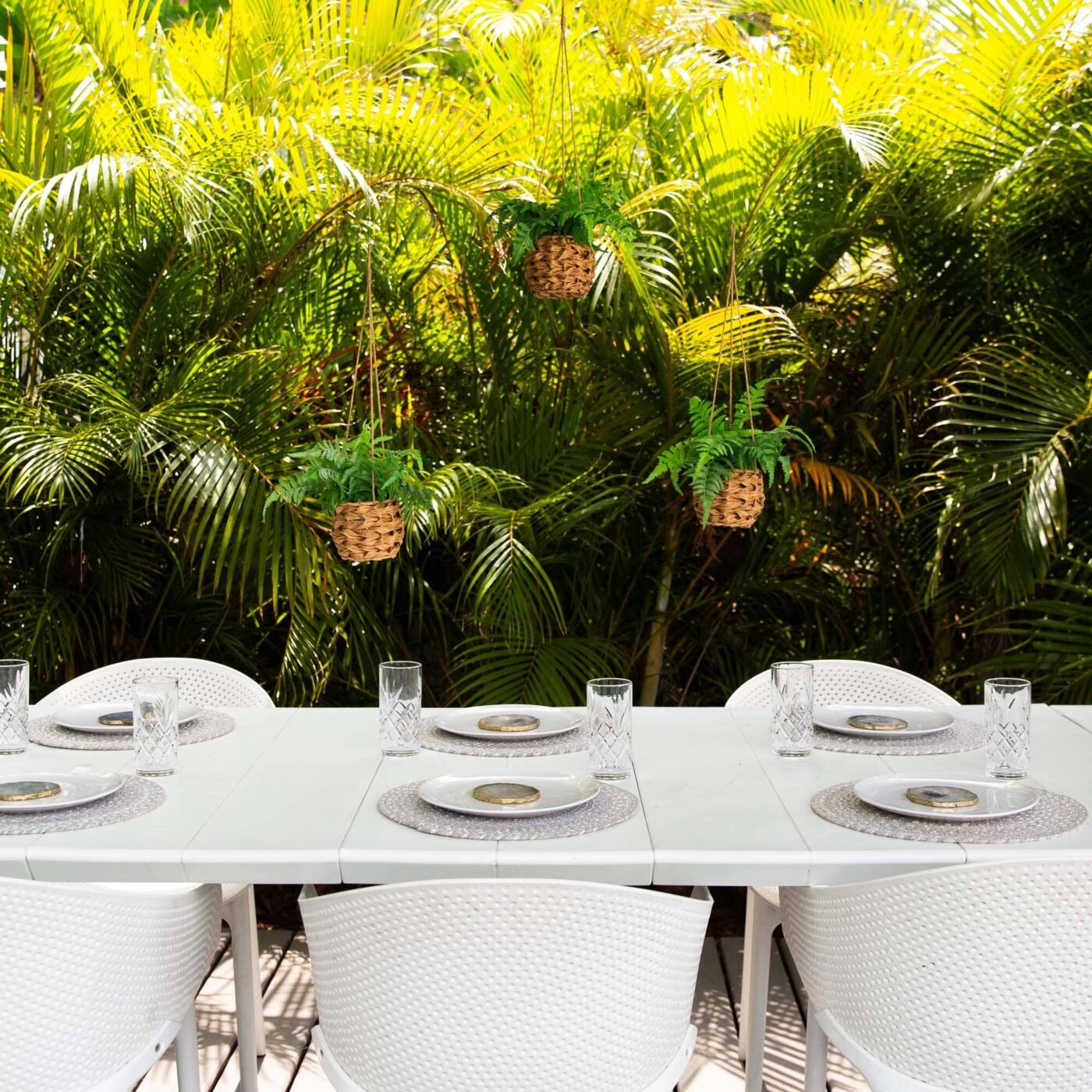 10" UV Resistant Artificial Boston Fern in Hanging Wicker Basket (Indoor/Outdoor) - Set of 3