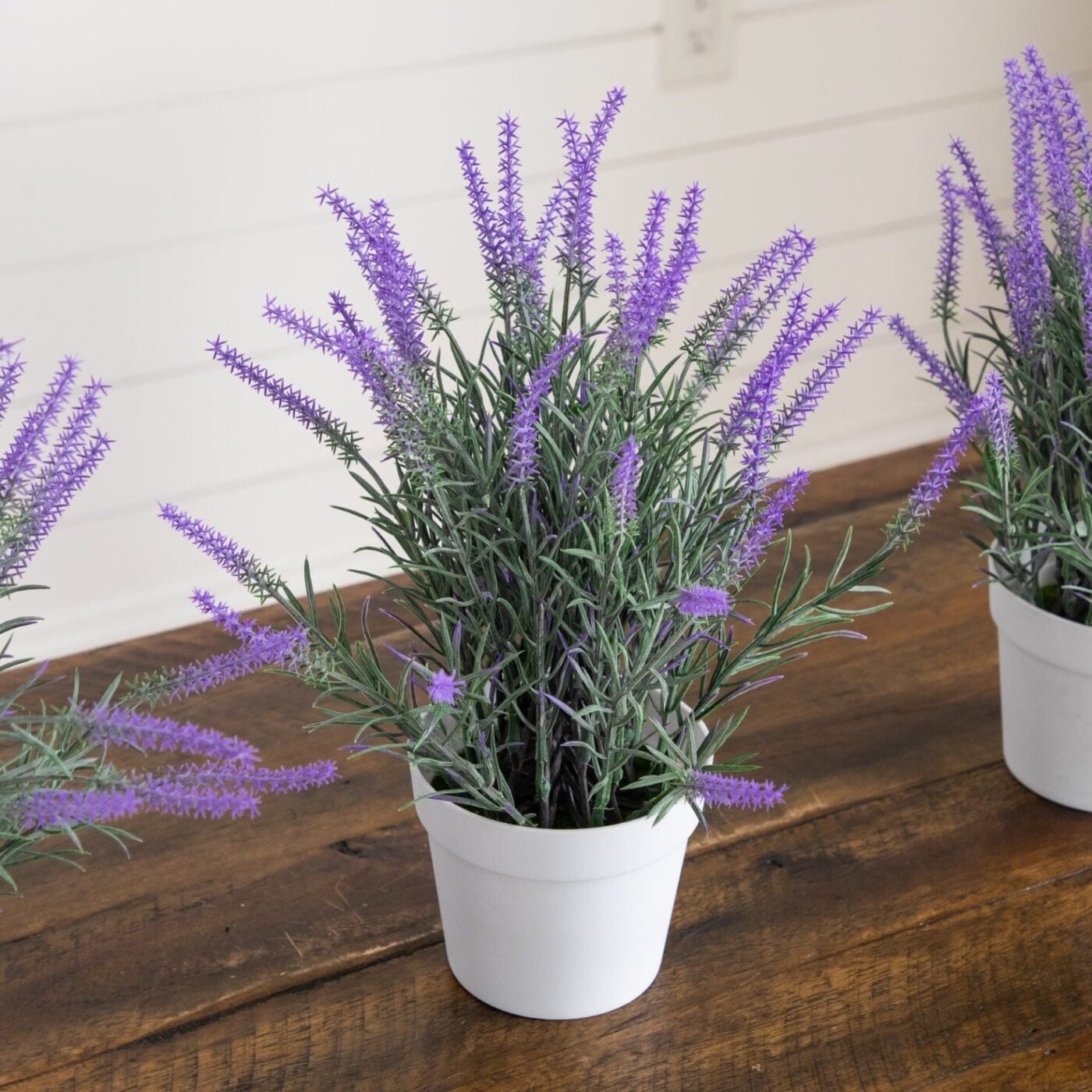 11" Artificial Lavender Plant in White Pot - Set of 3