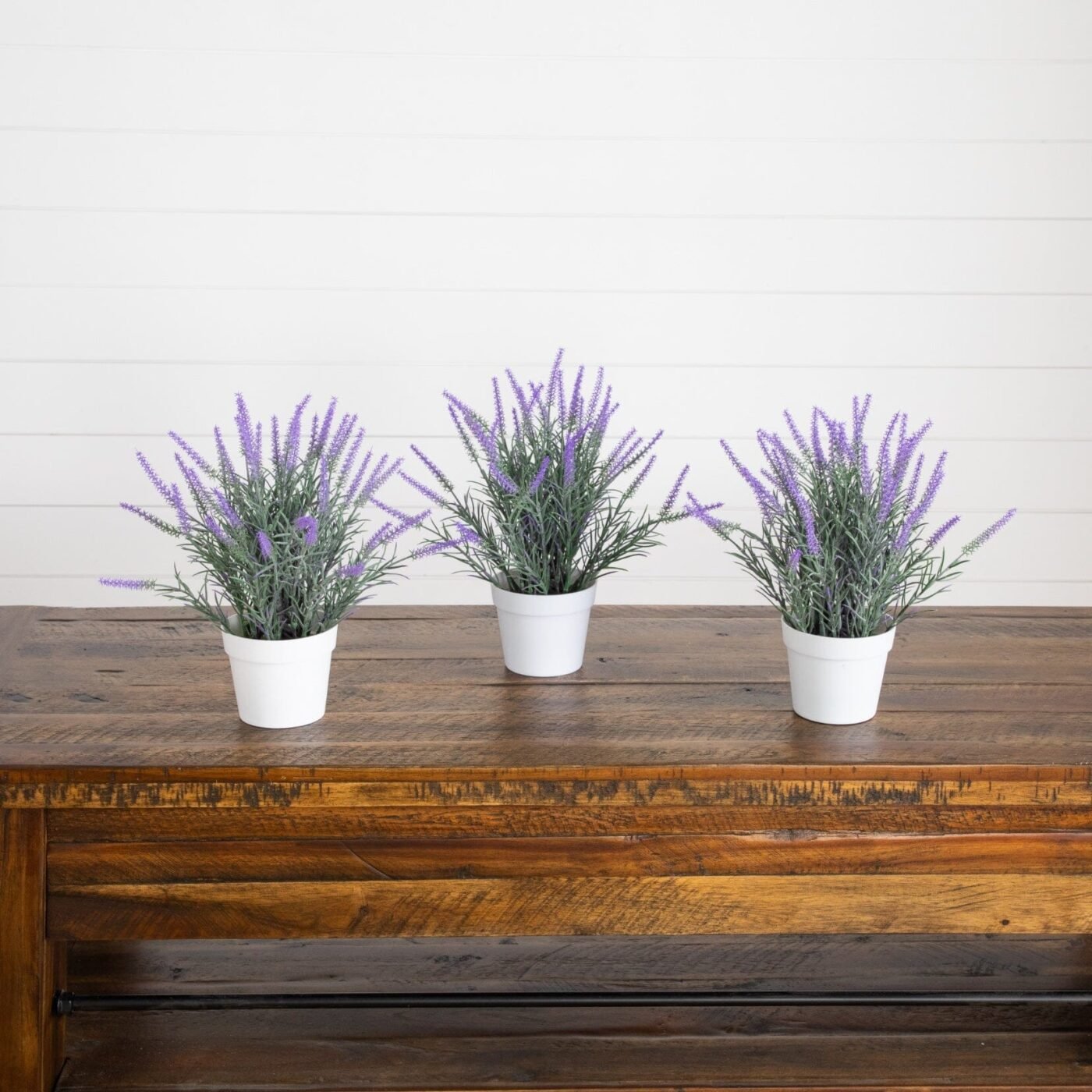 11" Artificial Lavender Plant in White Pot - Set of 3