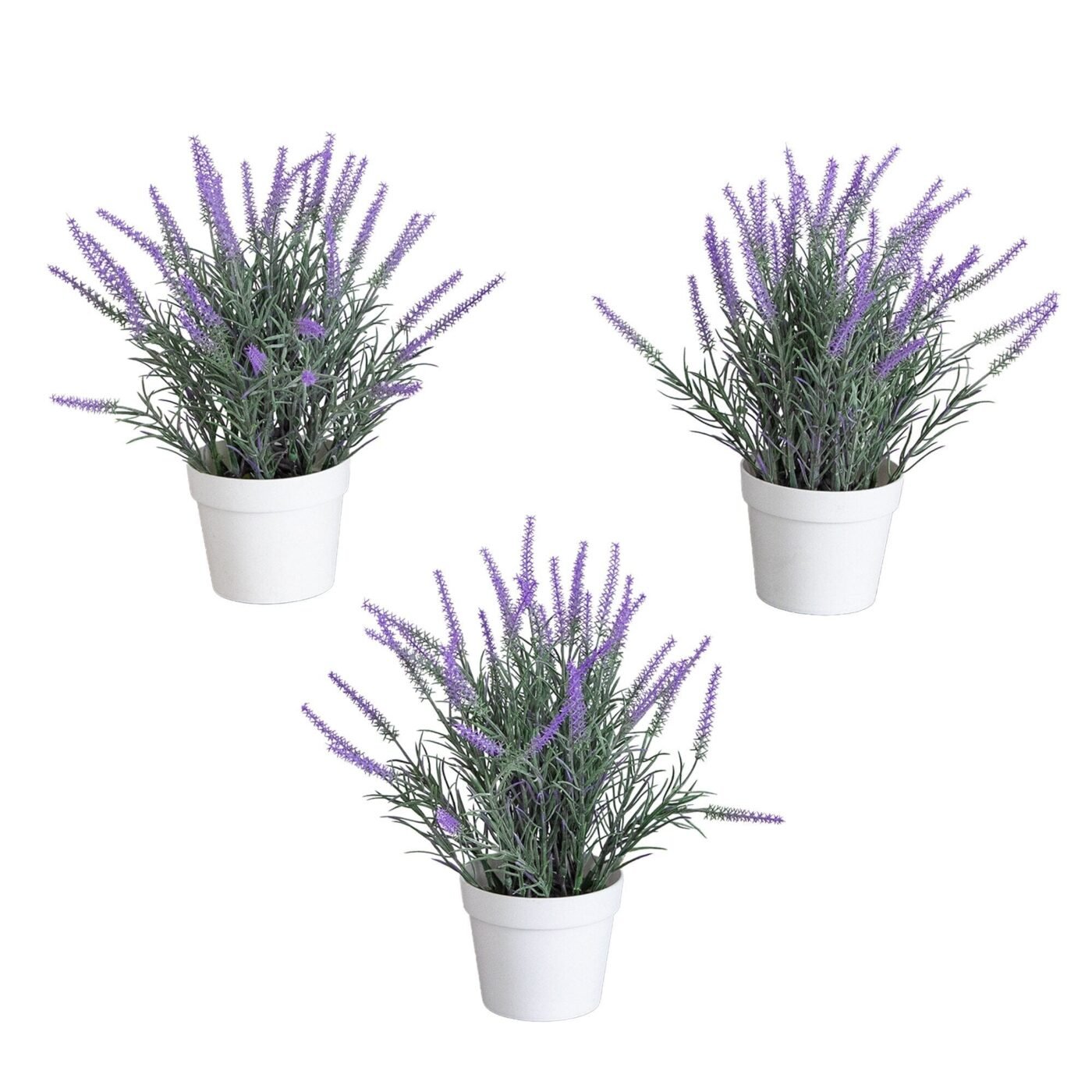 11" Artificial Lavender Plant in White Pot - Set of 3