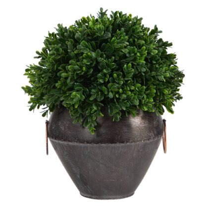 11" Boxwood Topiary Artificial Plant in Metal Bowl (Indoor/Outdoor)