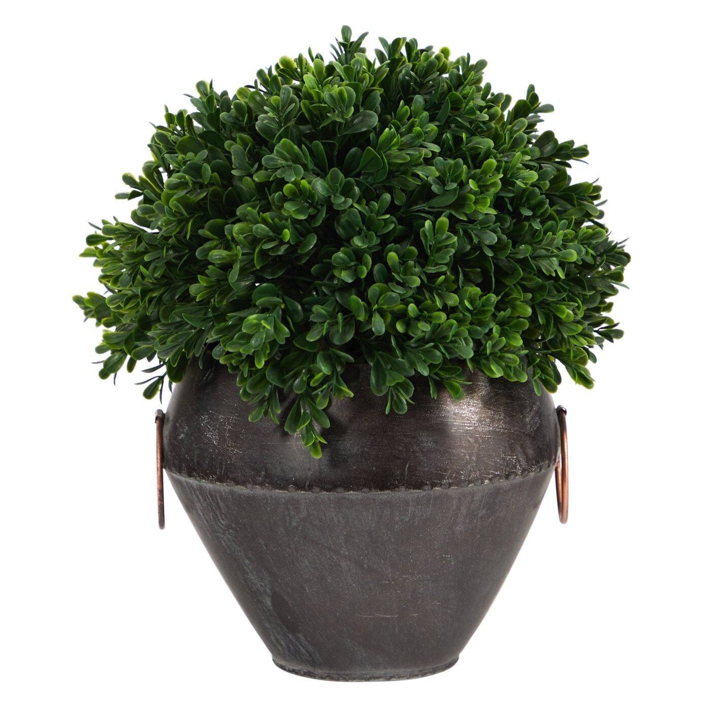 11" Boxwood Topiary Artificial Plant in Metal Bowl (Indoor/Outdoor)