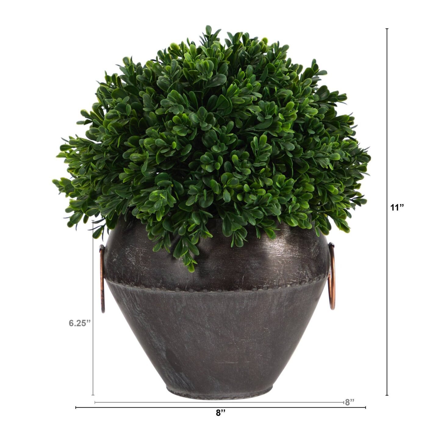 11" Boxwood Topiary Artificial Plant in Metal Bowl (Indoor/Outdoor)