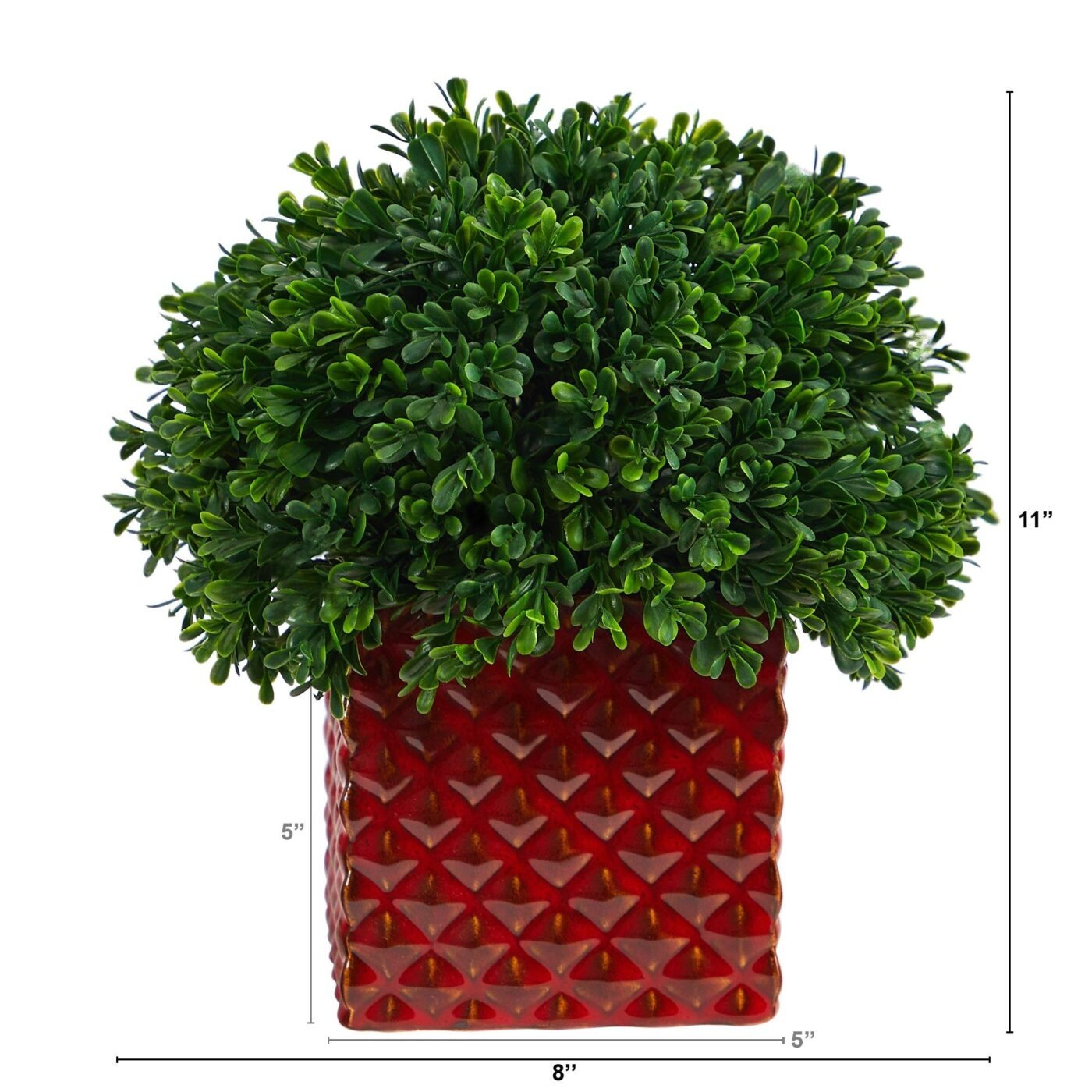 11" Boxwood Topiary Artificial Plant in Red Planter (Indoor/Outdoor)