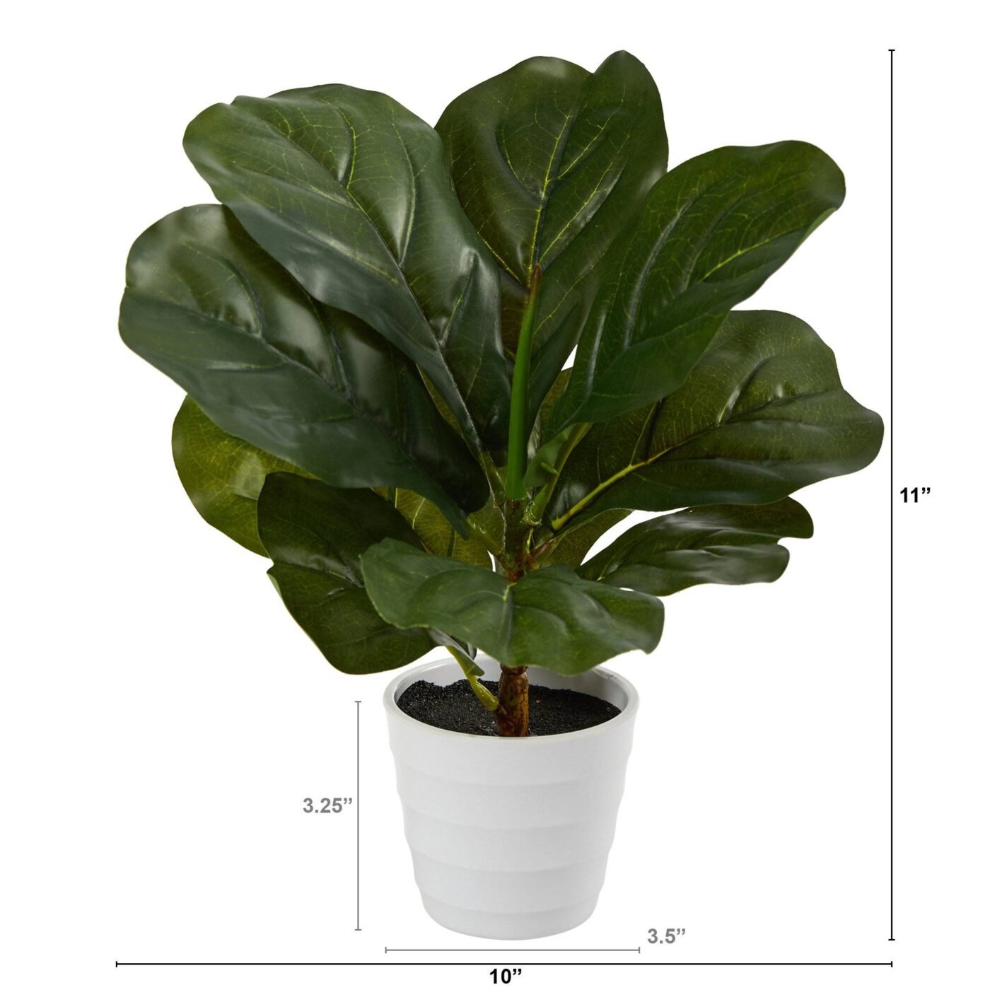 11" Fiddle Leaf Artificial Plant in White Planter (Real Touch)