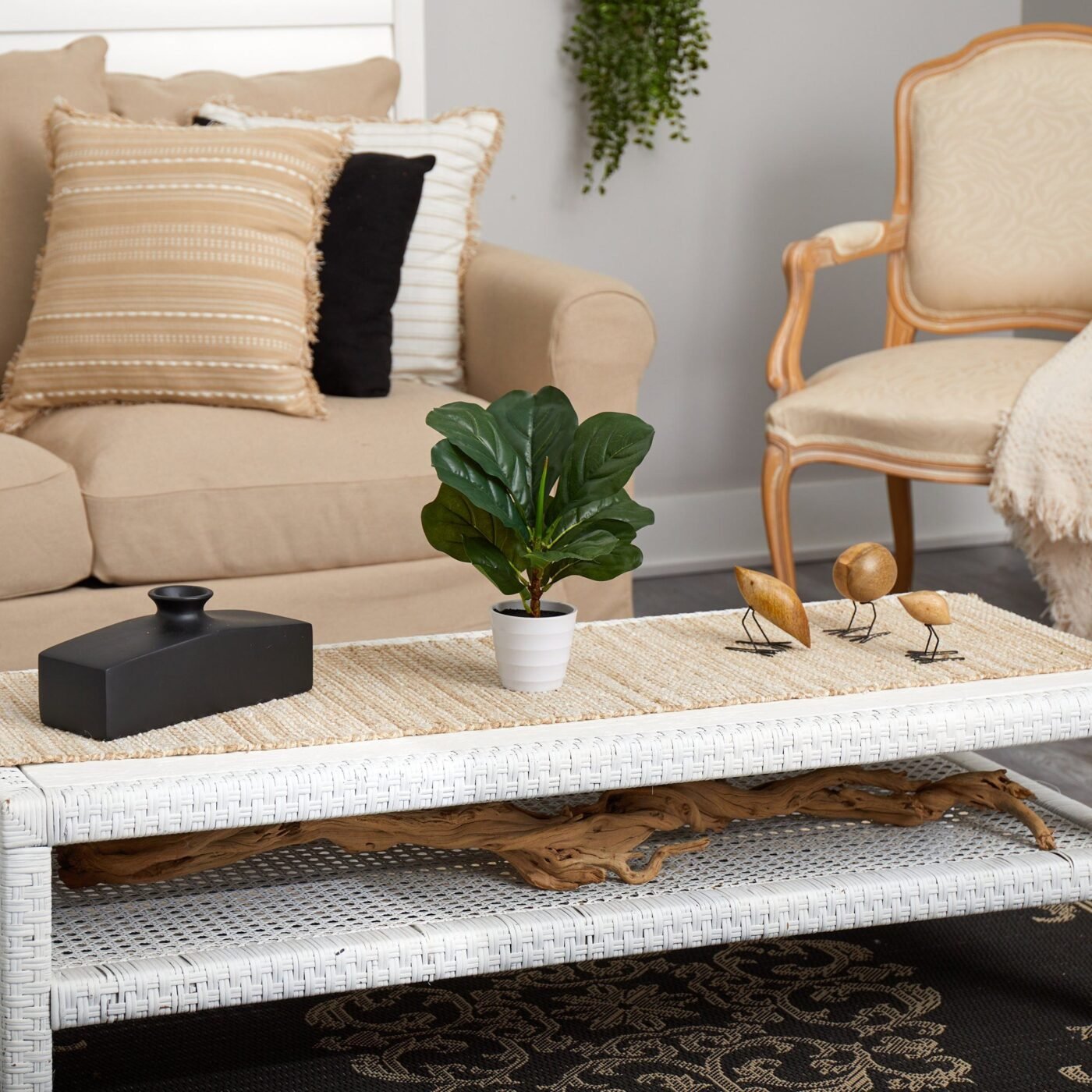 11" Fiddle Leaf Artificial Plant in White Planter (Real Touch)
