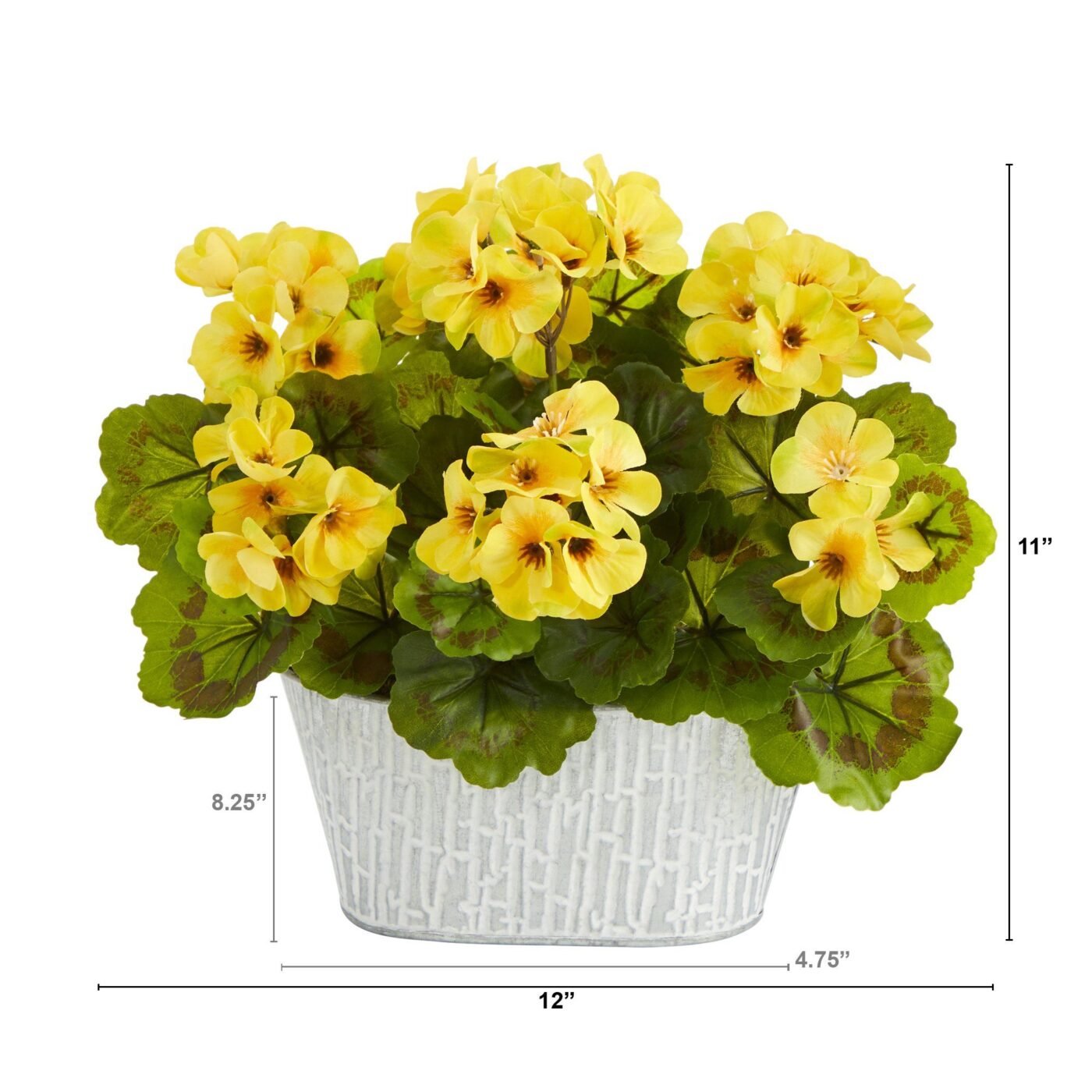 12" Geranium Artificial Plant in White Tin Planter UV Resistant (Indoor/Outdoor)