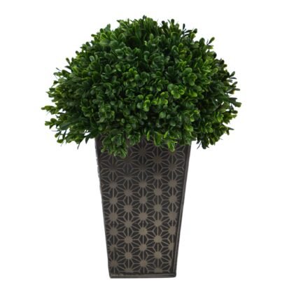 13" Boxwood Topiary Artificial Plant in Embossed Black Planter (Indoor/Outdoor)
