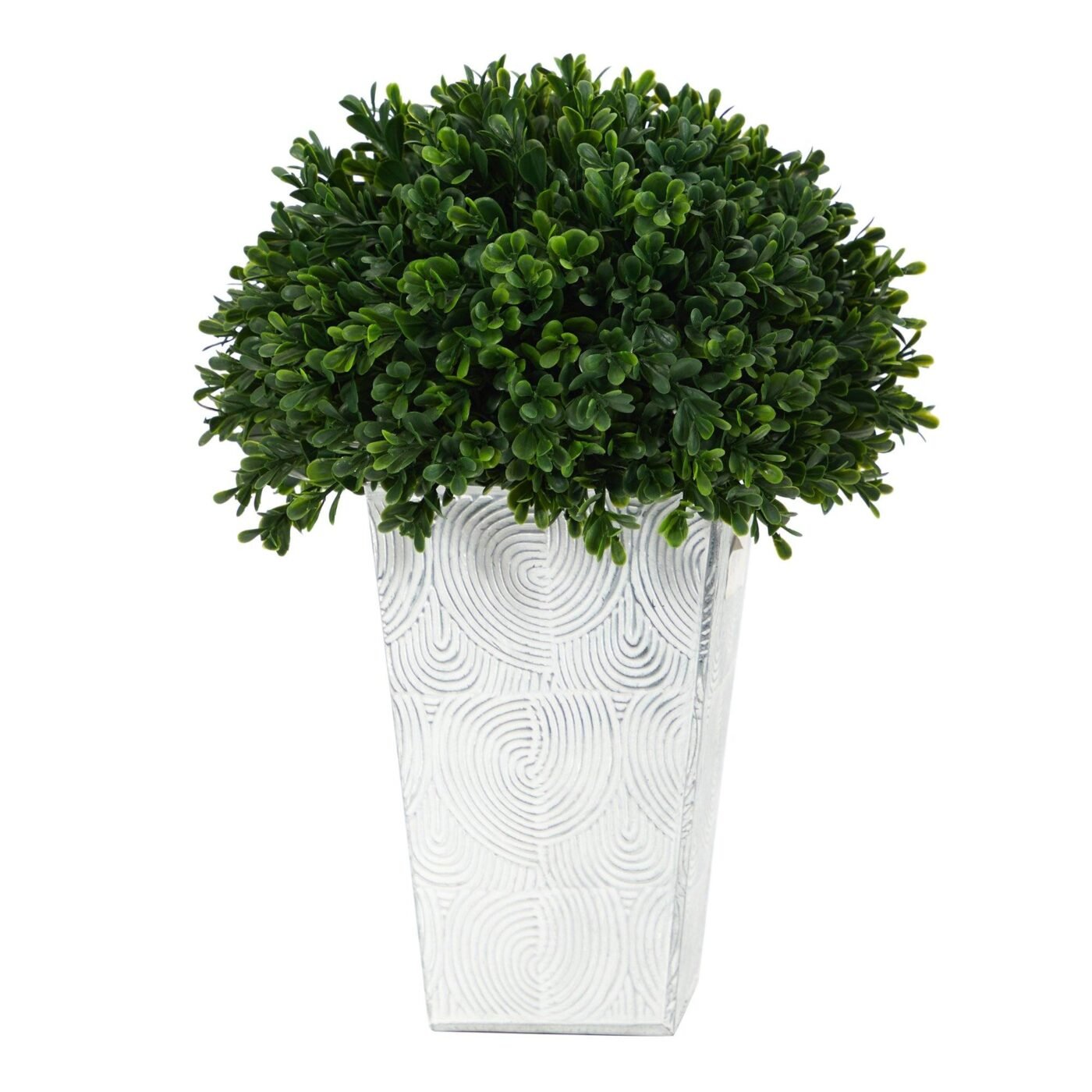 13" Boxwood Topiary Artificial Plant in Embossed White Planter(Indoor/Outdoor)