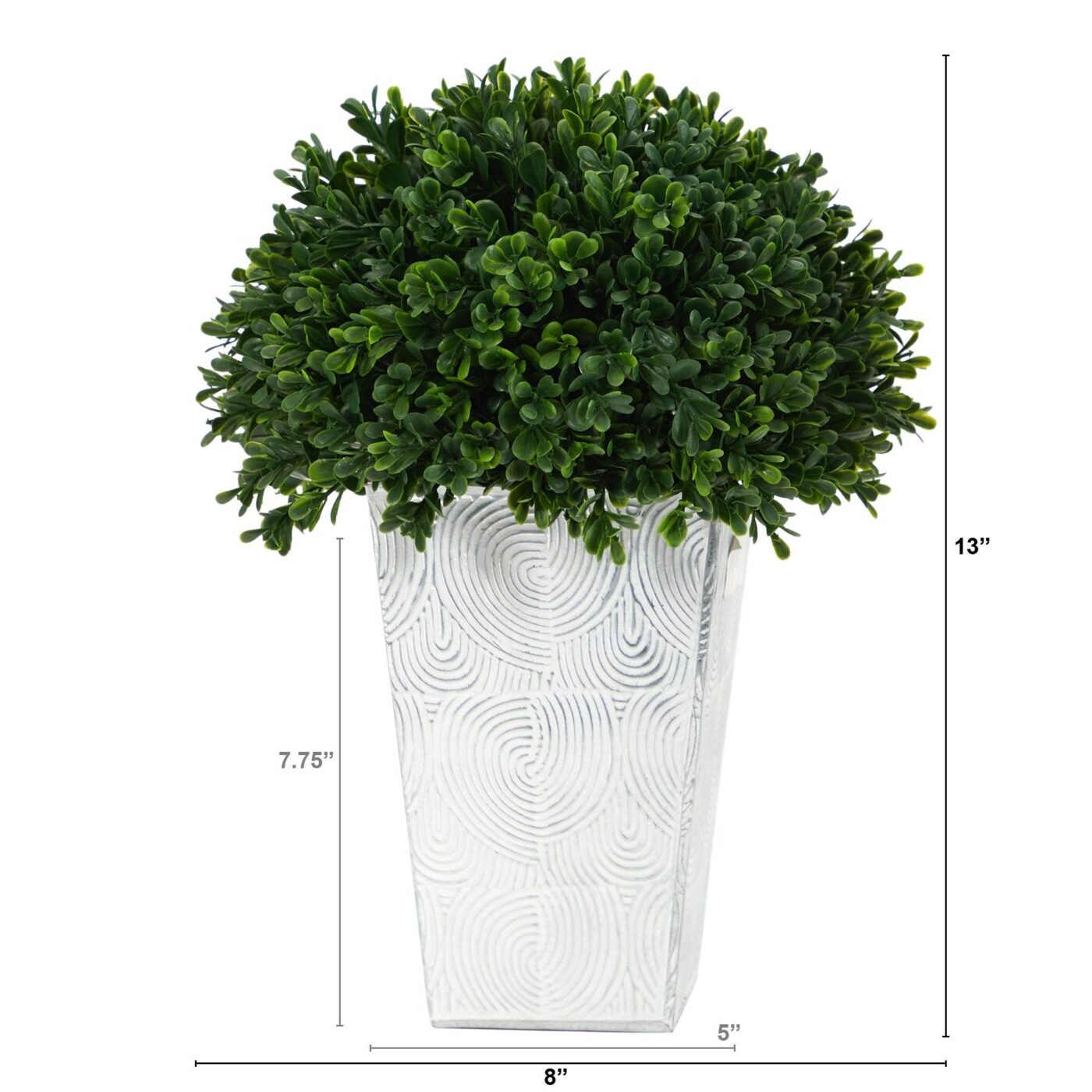 13" Boxwood Topiary Artificial Plant in Embossed White Planter(Indoor/Outdoor)