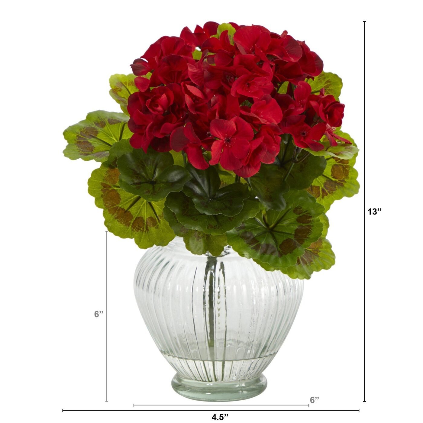 13" Geranium Artificial Plant in Glass Planter UV Resistant (Indoor/Outdoor)