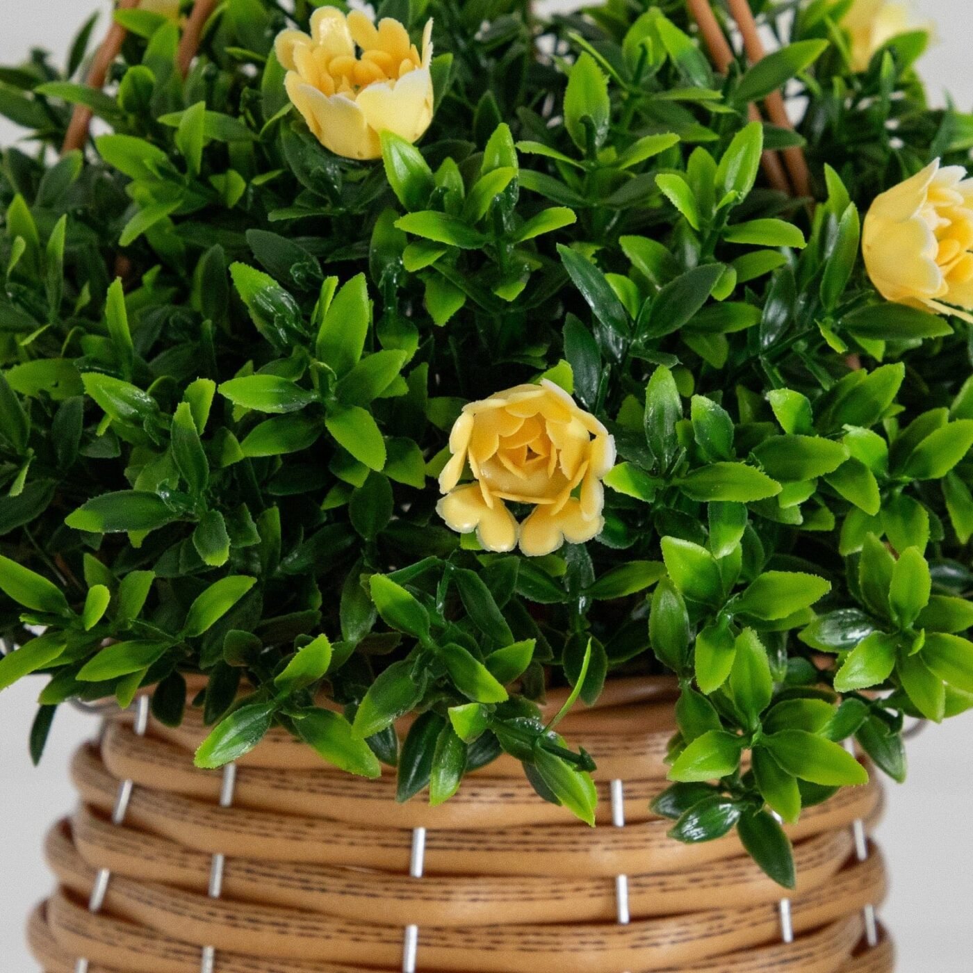 13" UV Resistant Artificial Mini Rose and Aptenia in Woven Hanging Basket (Indoor/Outdoor) - Set of 2