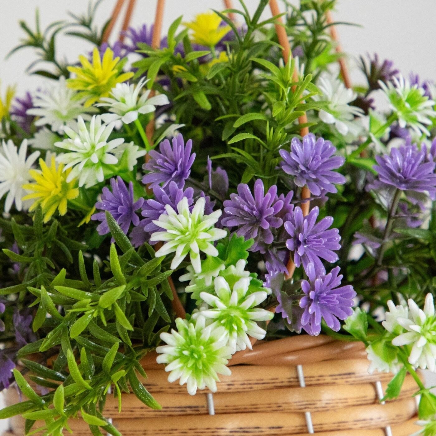 13" UV Resistant Artificial Dandelion and Rosemary in Woven Hanging Basket (Indoor/Outdoor) -Set of 2