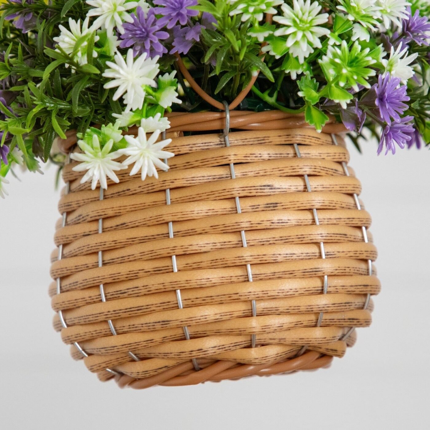 13" UV Resistant Artificial Dandelion and Rosemary in Woven Hanging Basket (Indoor/Outdoor) -Set of 2