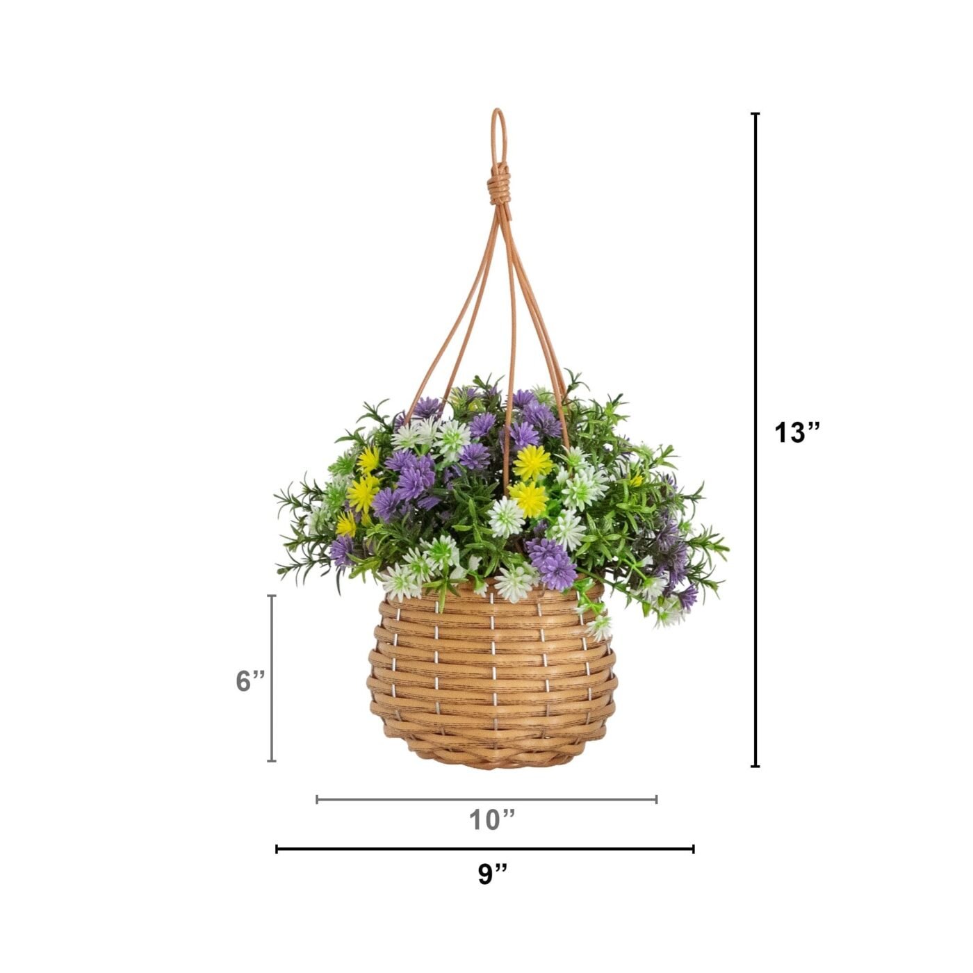 13" UV Resistant Artificial Dandelion and Rosemary in Woven Hanging Basket (Indoor/Outdoor) -Set of 2