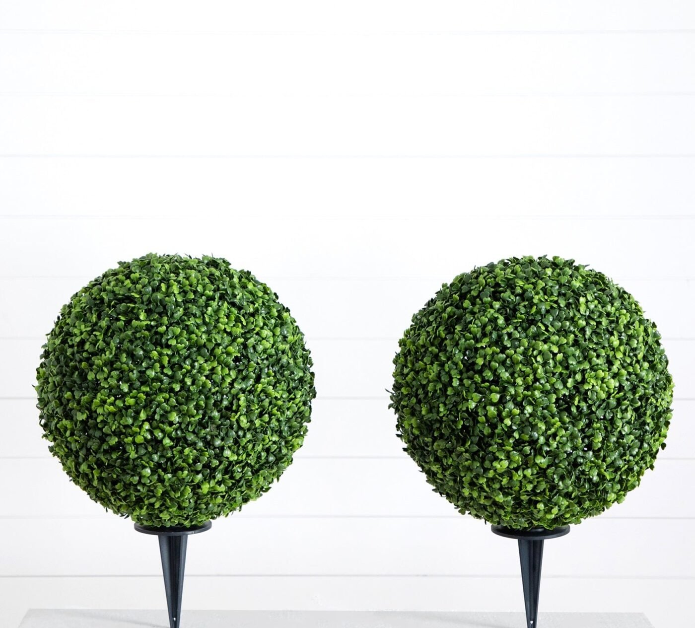 14" Artificial Boxwood Ball Topiary with Integrated Ground Stake UV Resistant - Set of 2