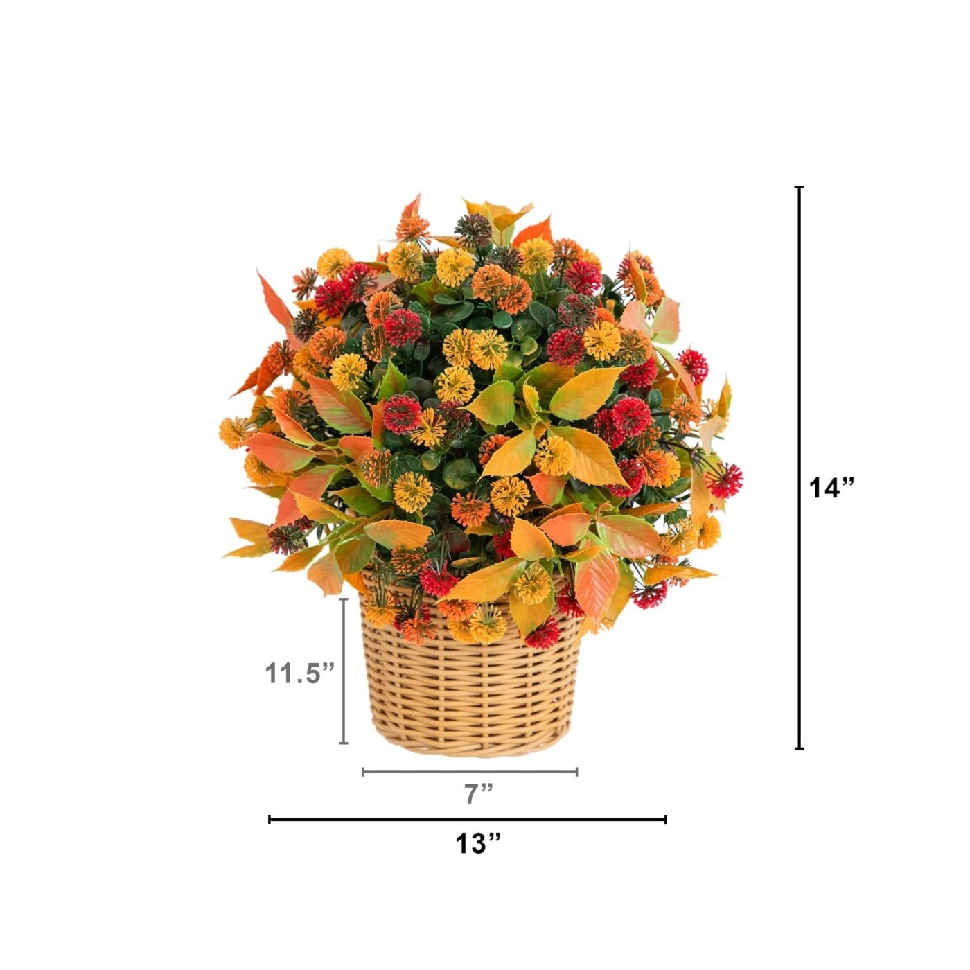 14" UV Resistant Autumn Artificial Mixed Fall Mum in Wicker Basket (Indoor/Outdoor)
