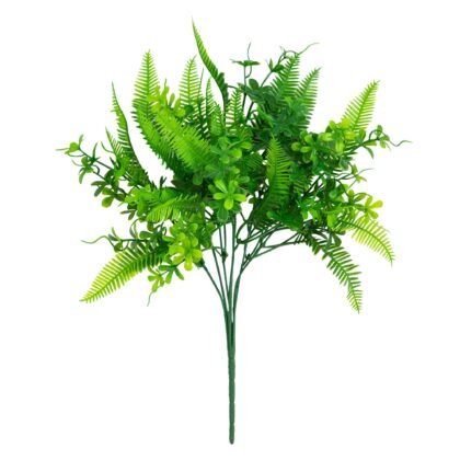 14" UV Resistant Artificial Mixed Greens Bush (Indoor/Outdoor) - Set of 4