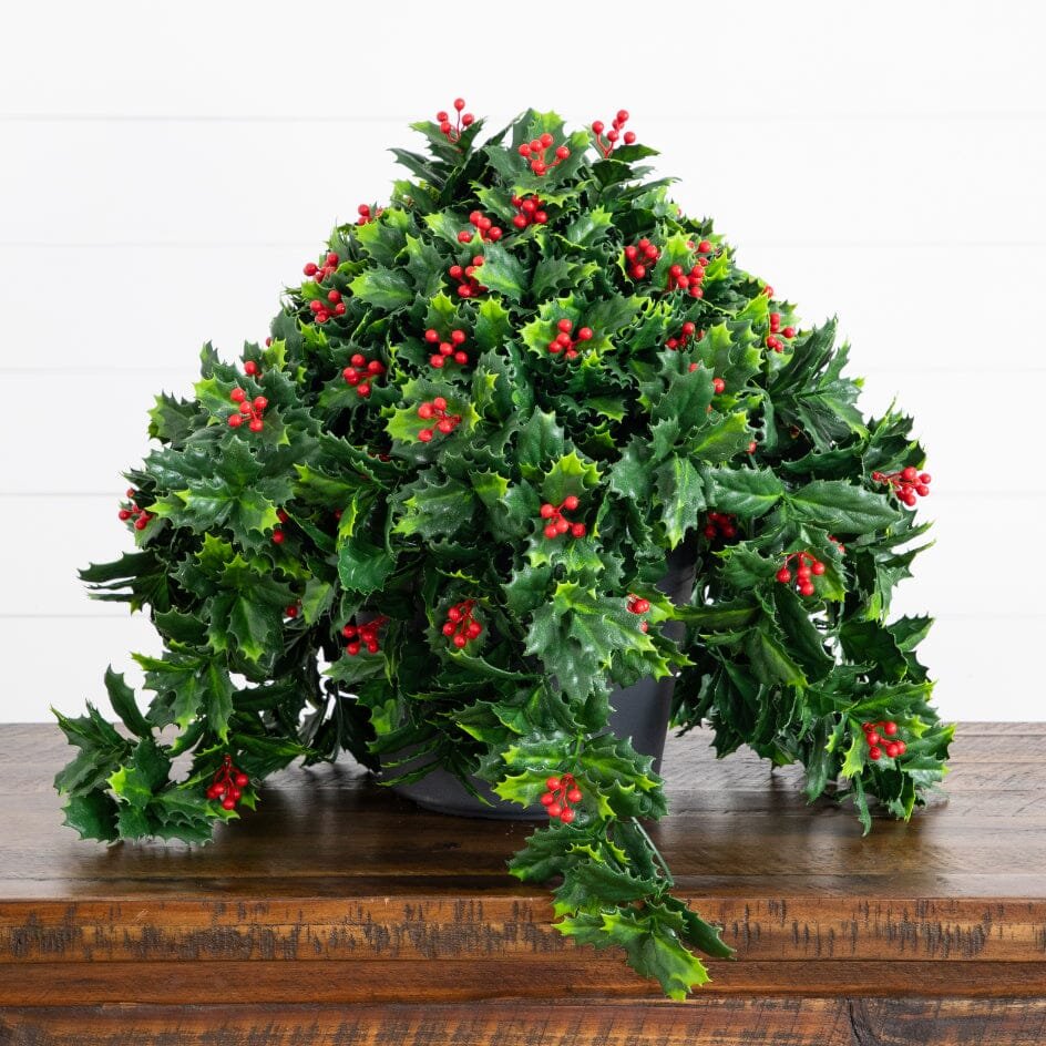 16" UV Resistant Artificial Holly Berry Christmas Plant (Indoor/Outdoor)