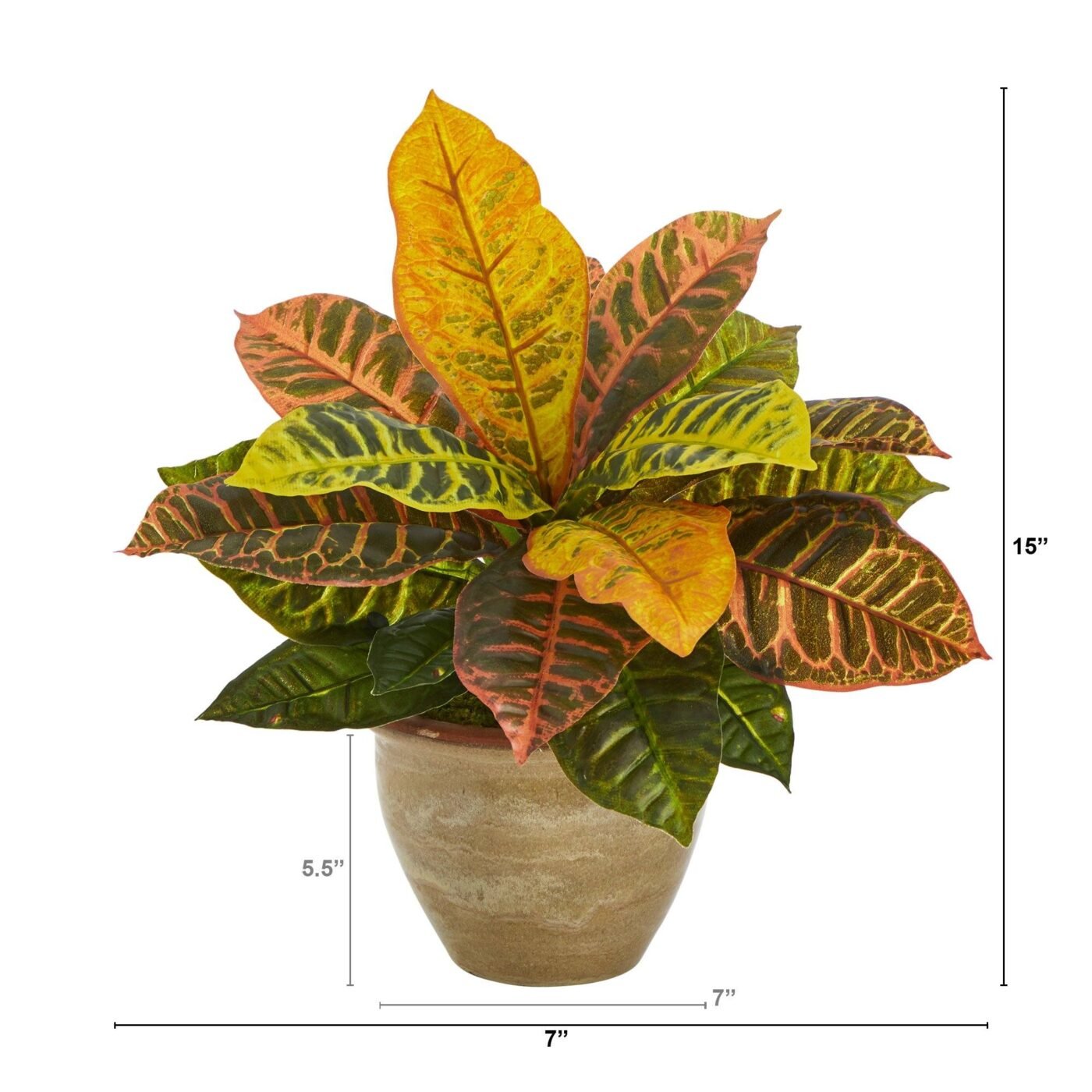 15" Garden Croton Artificial Plant in Ceramic Planter (Real Touch)