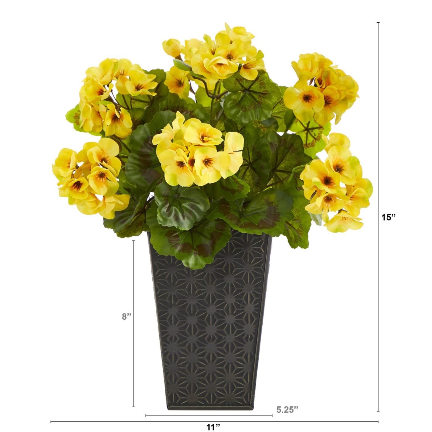 15" Geranium Artificial Plant in Embossed Black Planter UV Resistant (Indoor/Outdoor)