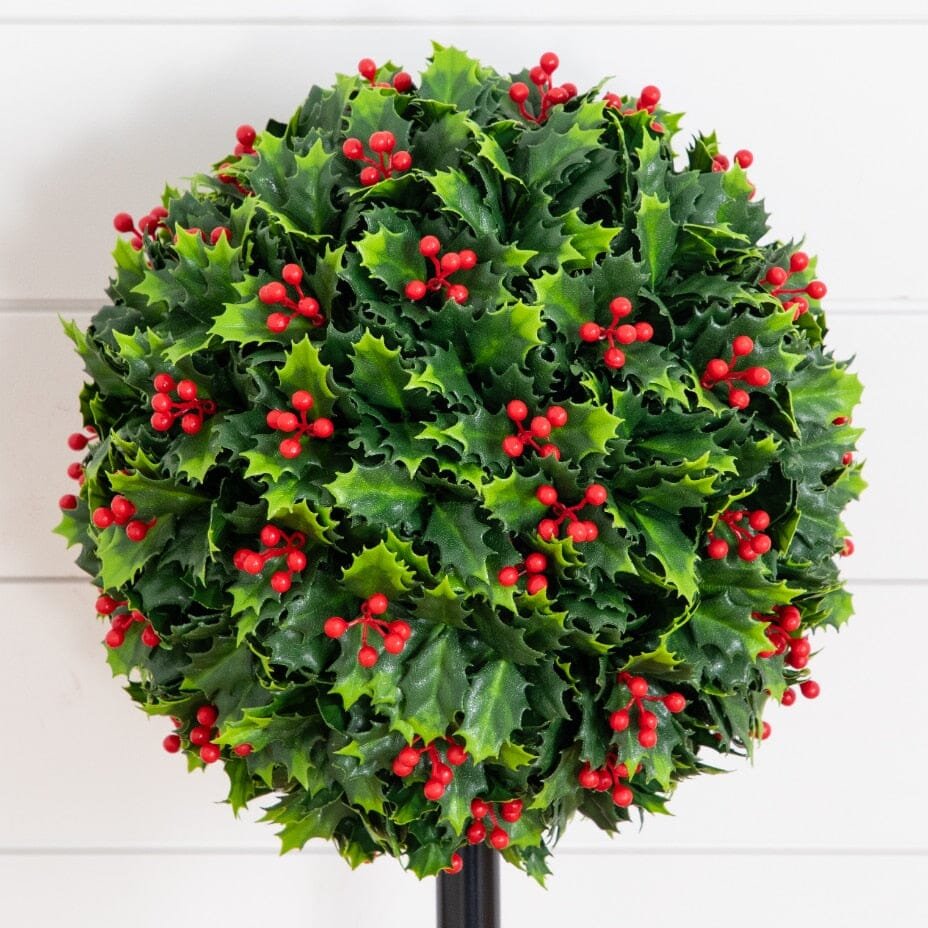 2' UV Resistant Artificial Holly Berry Christmas Ball with Integrated Ground Stake (Indoor/Outdoor)