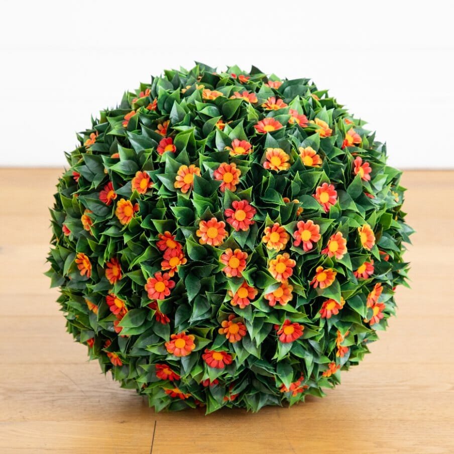 15" UV Resistant Artificial Flowering Daisy Boxwood Ball (Indoor/Outdoor)