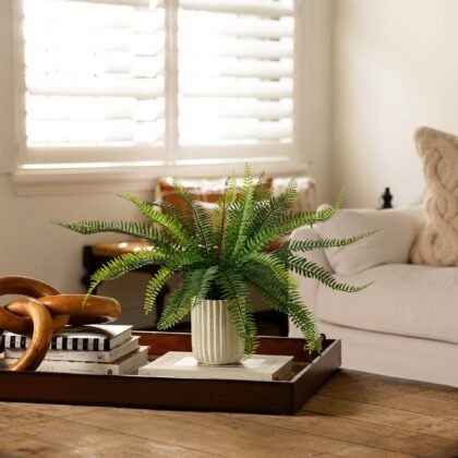 16" Artificial Boston Fern Plant in Decorative Cement Planter