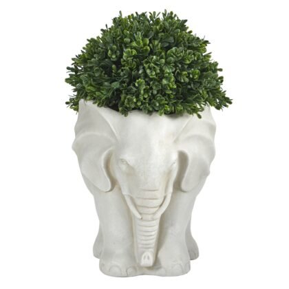 16" Boxwood Topiary Artificial Plant in Elephant Shaped Planter (Indoor/Outdoor)