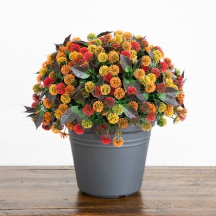 16" UV Resistant Autumn Artificial Mixed Fall Mum Plant in Pot (Indoor/Outdoor)