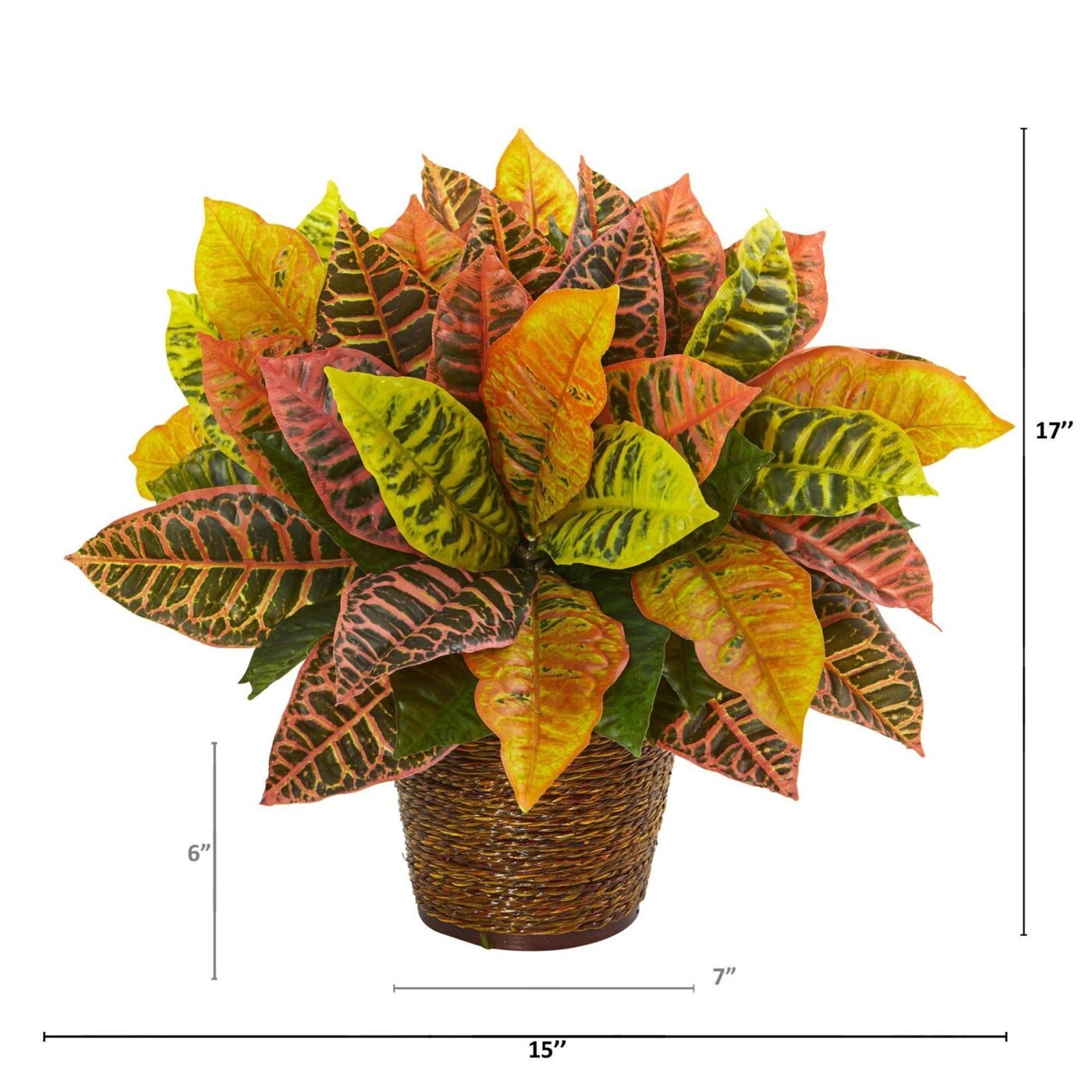 17" Garden Croton Artificial Plant in Basket (Real Touch)