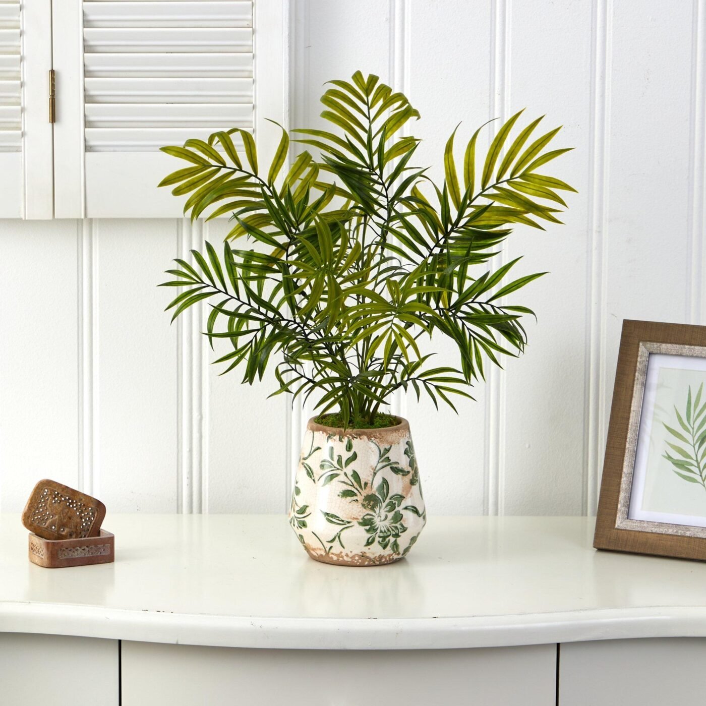 18" Mini Areca Palm Artificial Plant in Floral Vase