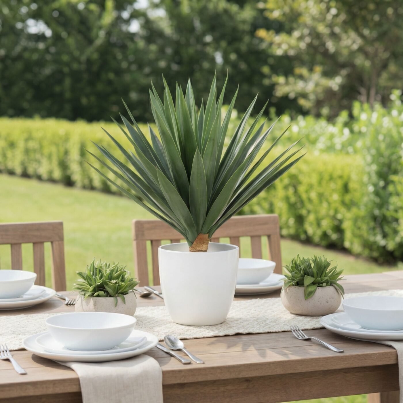17" UV Resistant Artificial Agave Plant in White Planter (Indoor/Outdoor)