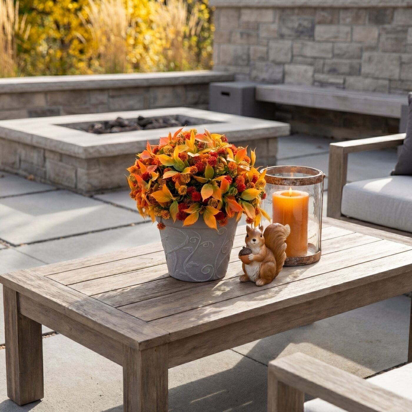 15.5" UV Resistant Autumn Artificial Mixed Fall Mum in Decorative Gray Planter (Indoor/Outdoor)