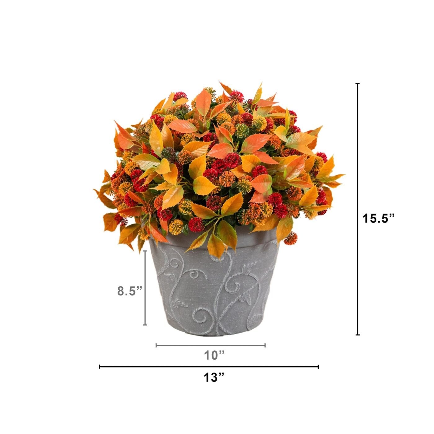 15.5" UV Resistant Autumn Artificial Mixed Fall Mum in Decorative Gray Planter (Indoor/Outdoor)