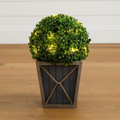 18" UV Resistant Artificial Boxwood Ball Topiary with LED Lights in Decorative Planter (Indoor/Outdoor)