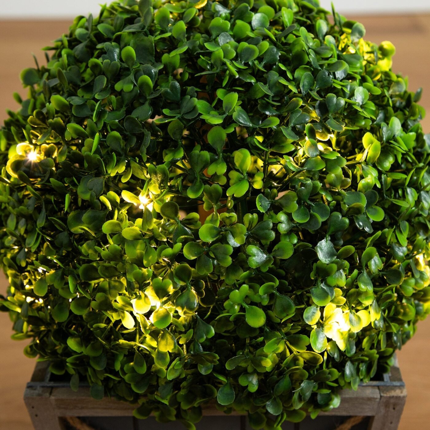 18" UV Resistant Artificial Boxwood Ball Topiary with LED Lights in Decorative Planter (Indoor/Outdoor)
