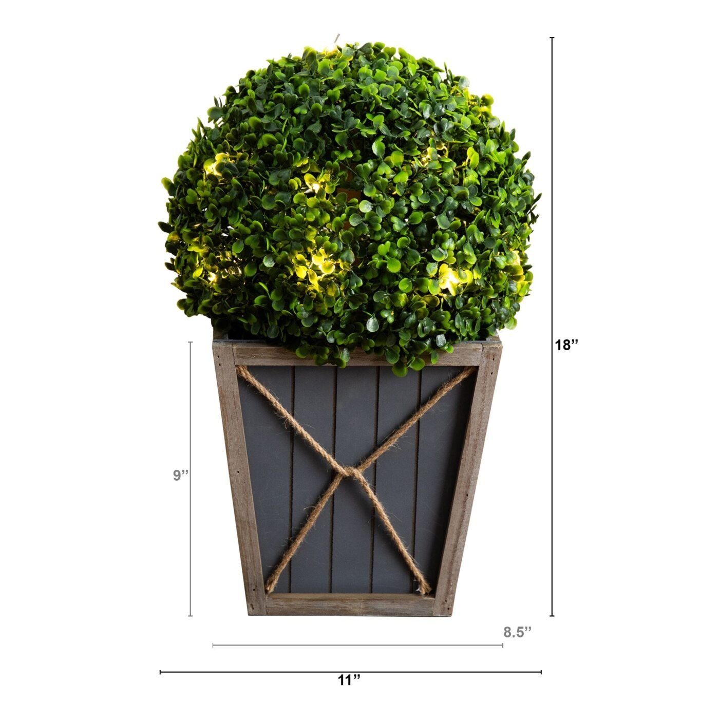 18" UV Resistant Artificial Boxwood Ball Topiary with LED Lights in Decorative Planter (Indoor/Outdoor)