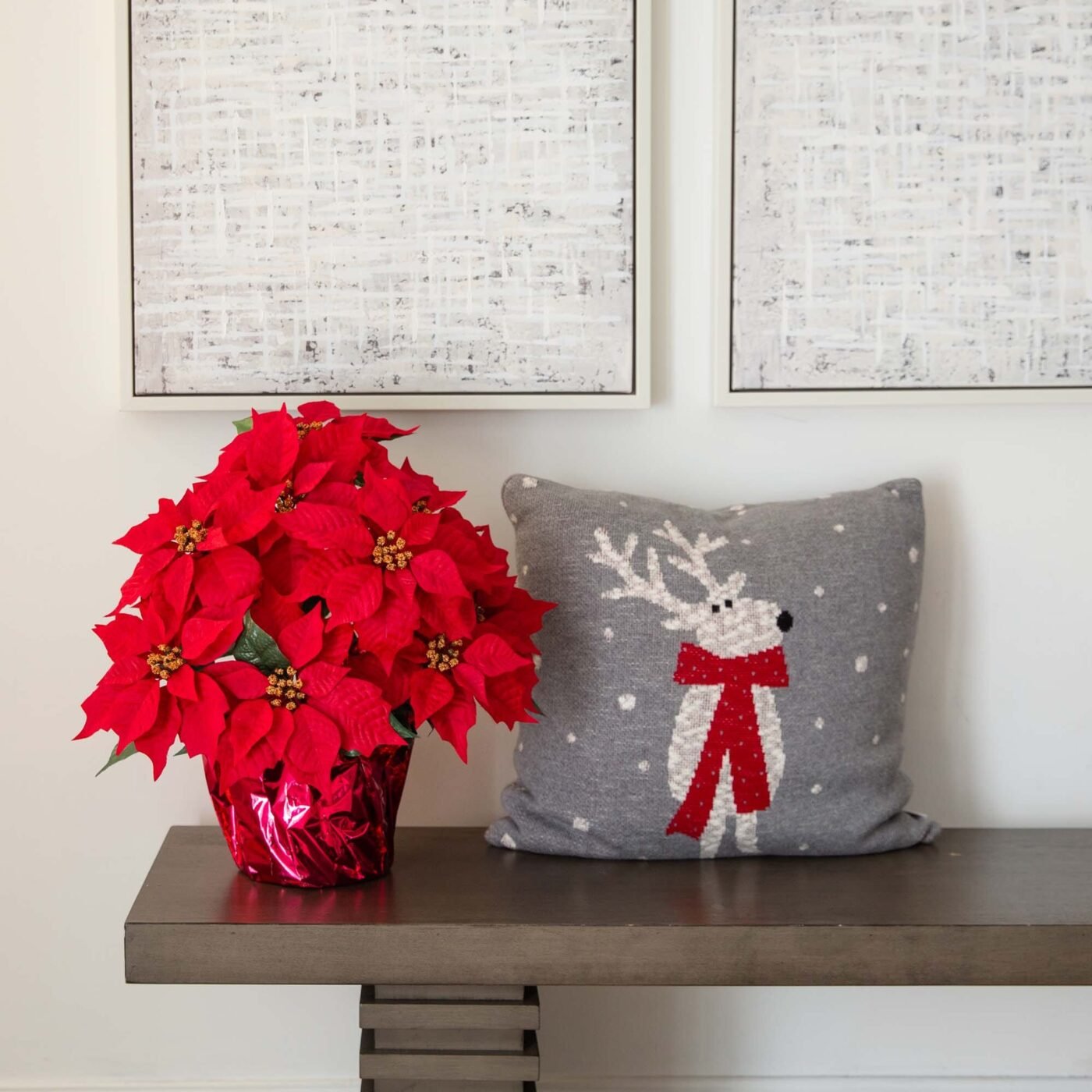 19" Artificial Lush Poinsettia Arrangement in Red Wrapped Planter