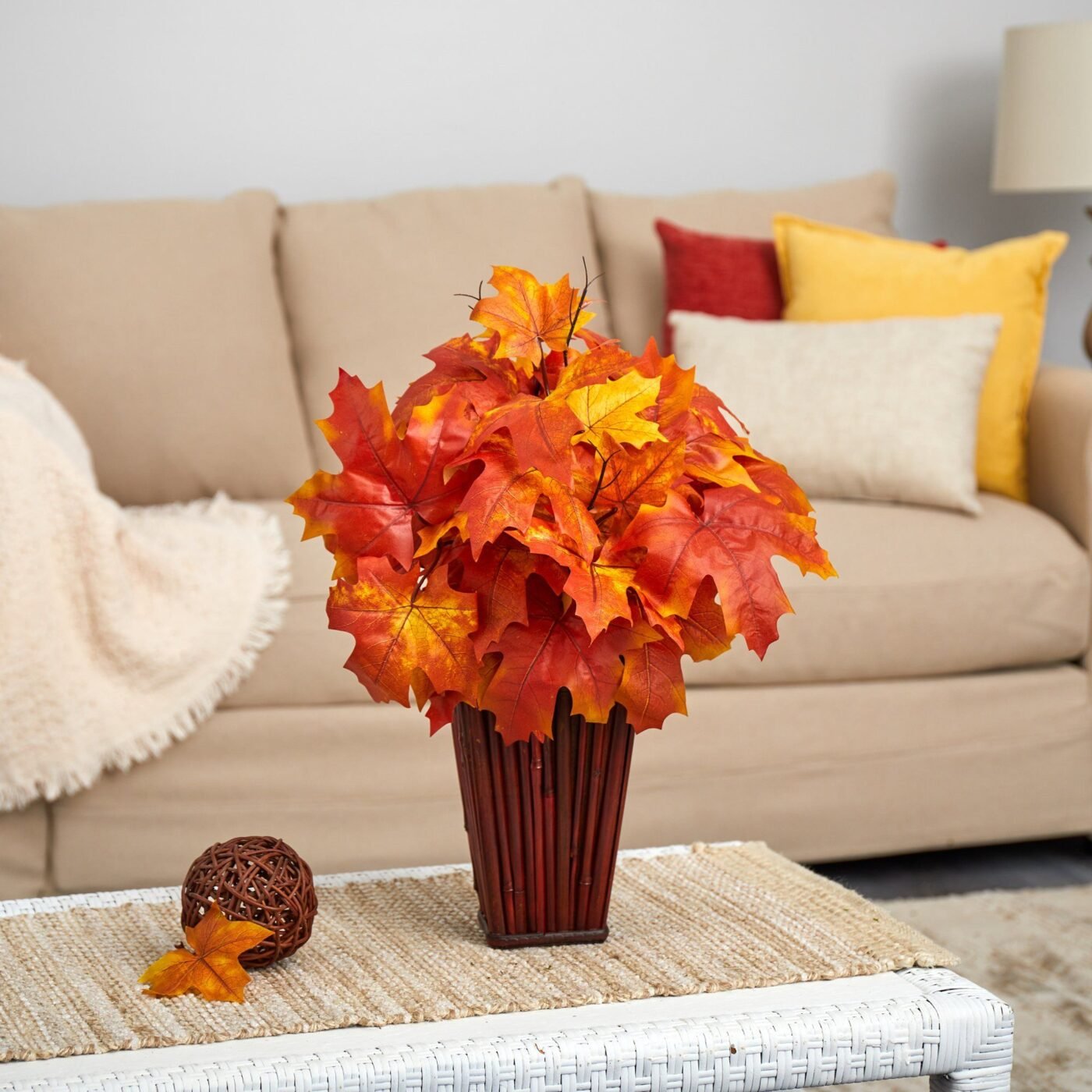 19" Autumn Maple Leaf Artificial Plant in Decorative Planter