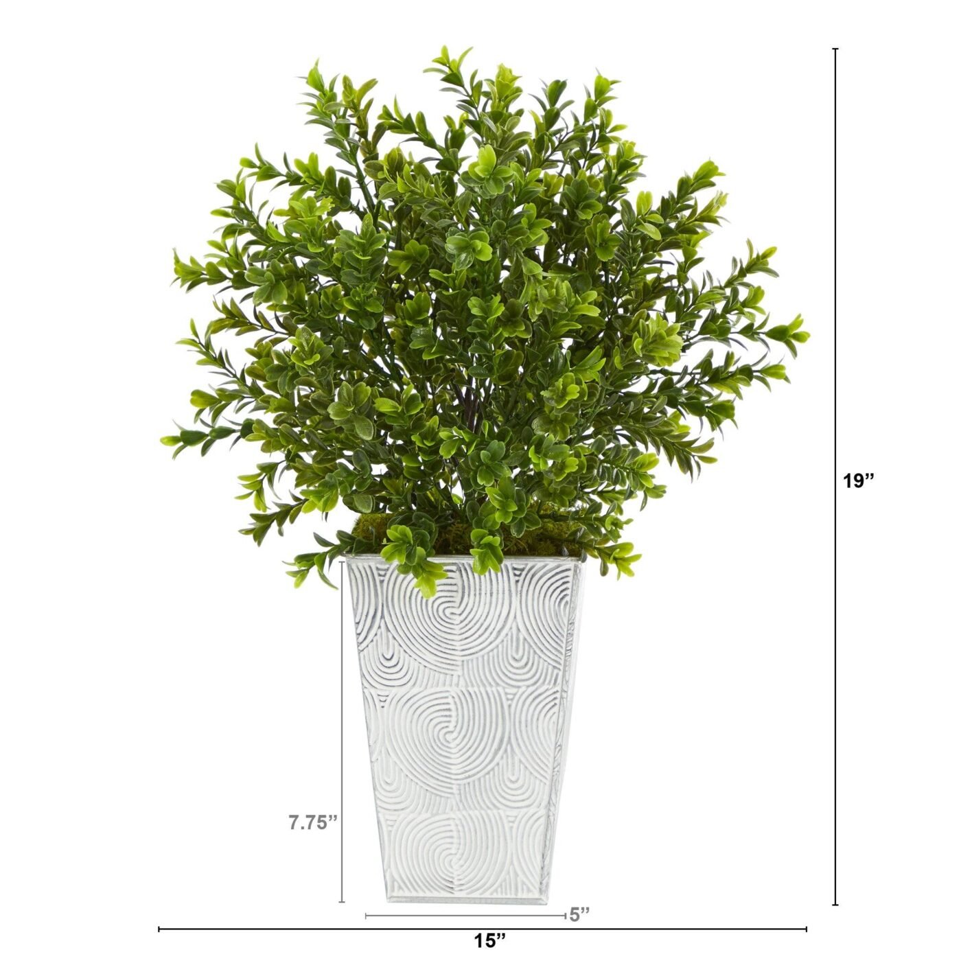 19" Boxwood Artificial Plant in Embossed White Planter (Indoor/Outdoor)