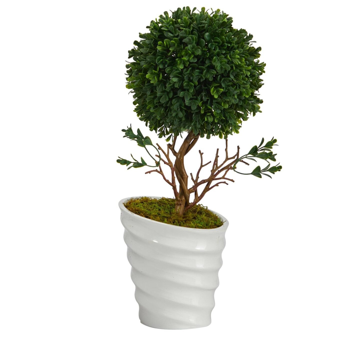 19" Boxwood Topiary Artificial Tree in White Vase (Indoor/Outdoor)