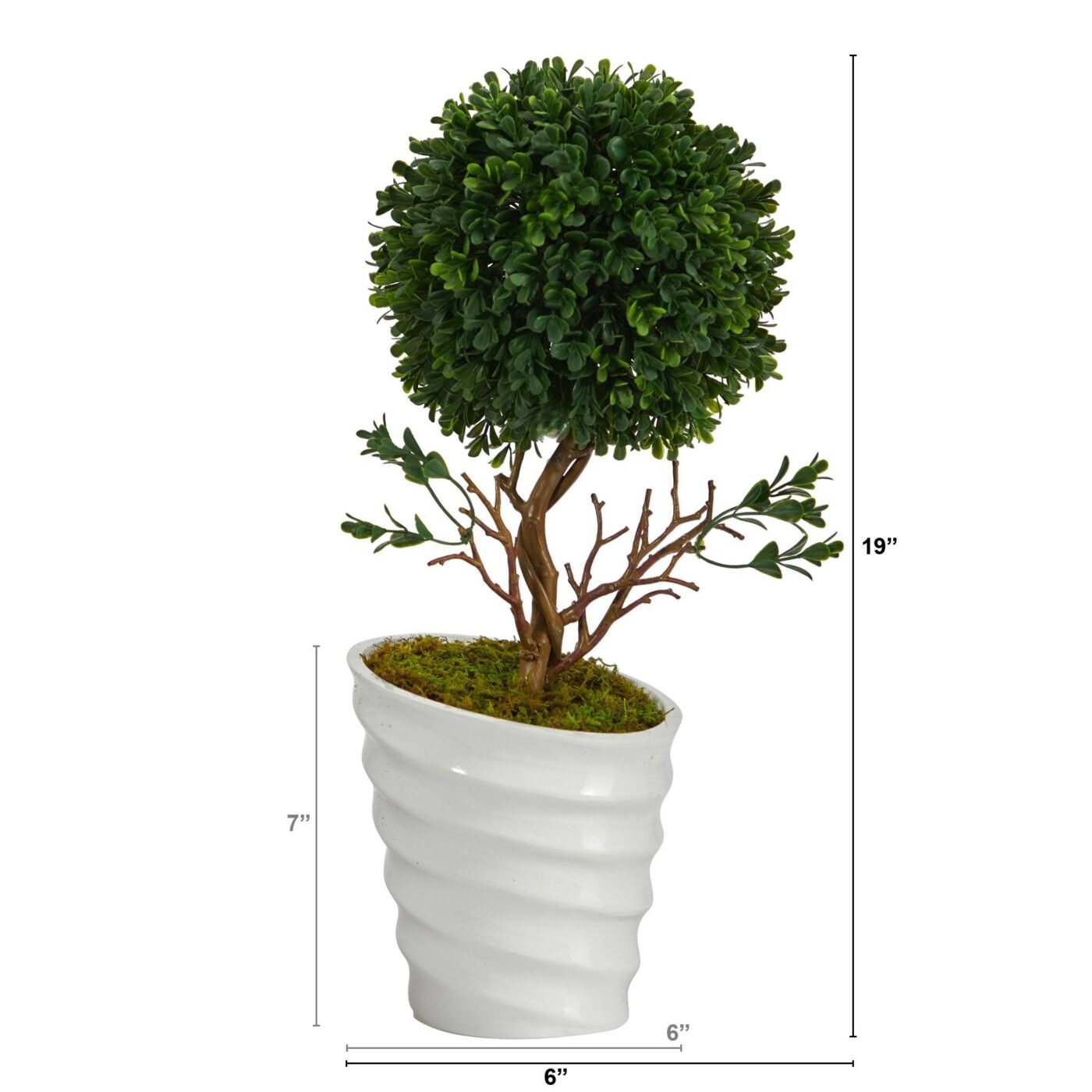 19" Boxwood Topiary Artificial Tree in White Vase (Indoor/Outdoor)