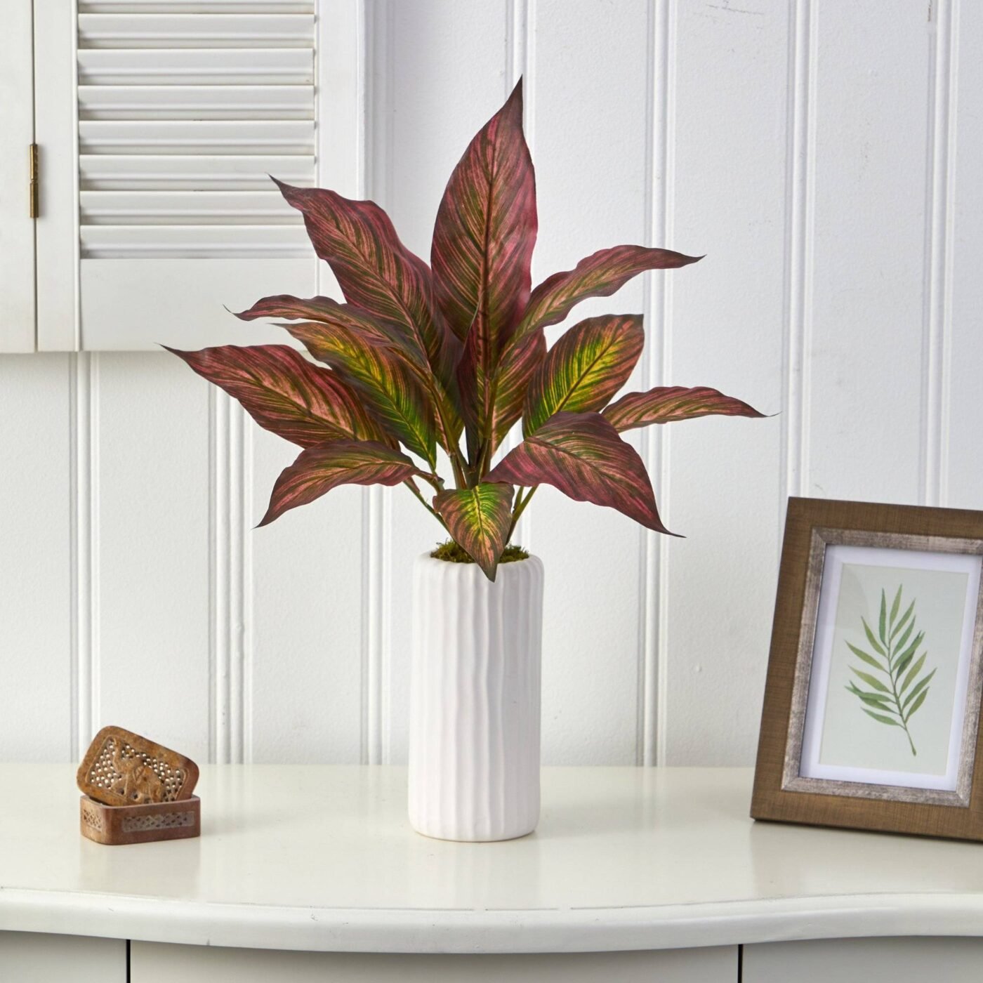 19" Musa Leaf Artificial Plant in White Planter