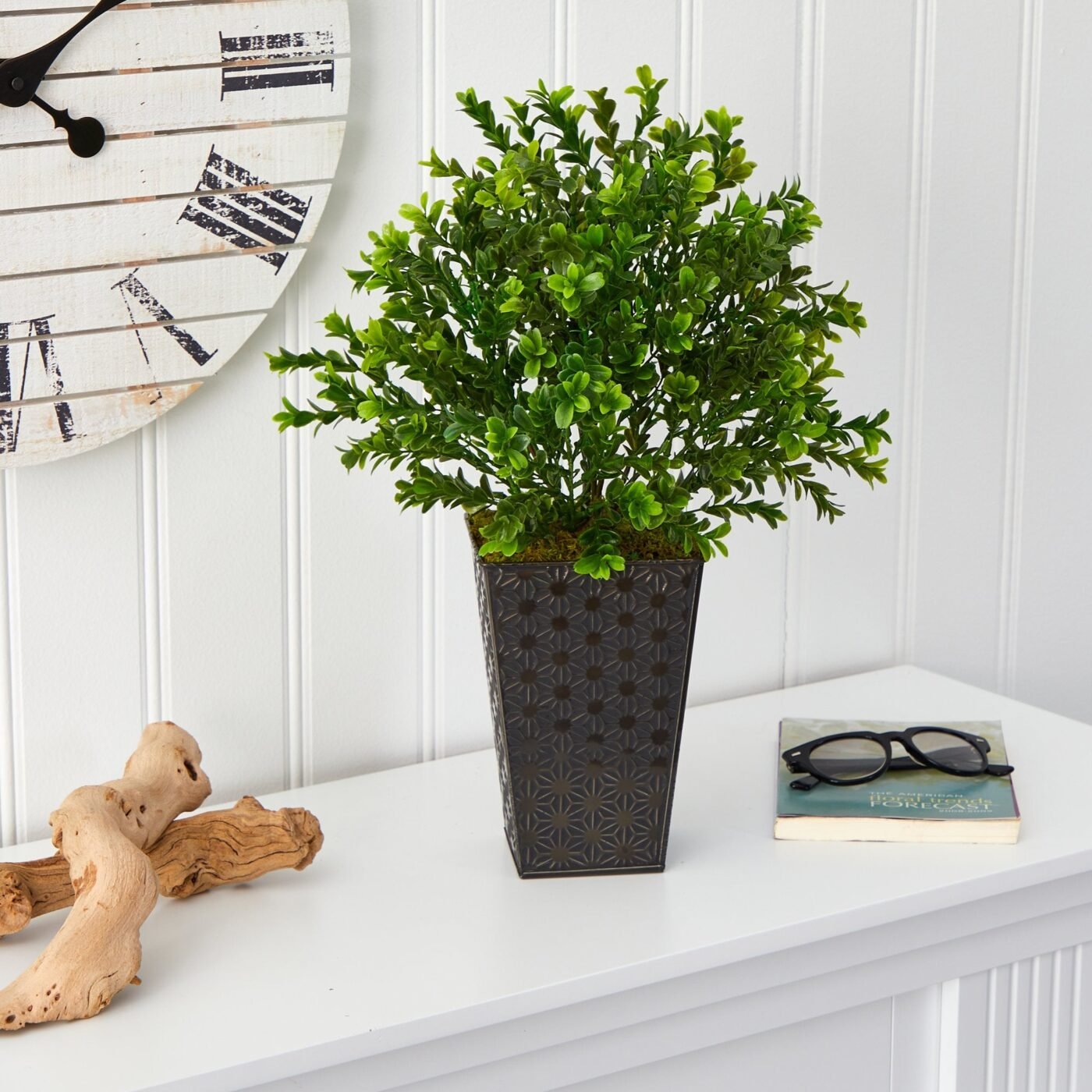 19" Sweet Grass Artificial Plant in Embossed Black Planter (Indoor/Outdoor)