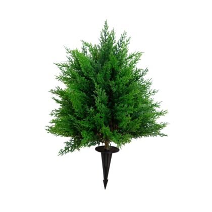 19" UV Resistant Artificial Cedar Bush with Integrated Ground Stake (Indoor/Outdoor) - Set of 2
