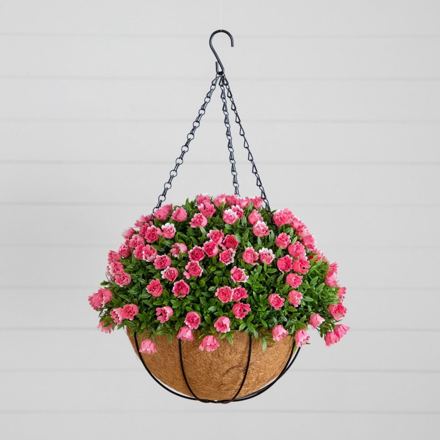 19" UV Resistant Artificial Mini Rose and Aptenia Hanging Basket (Indoor/Outdoor)