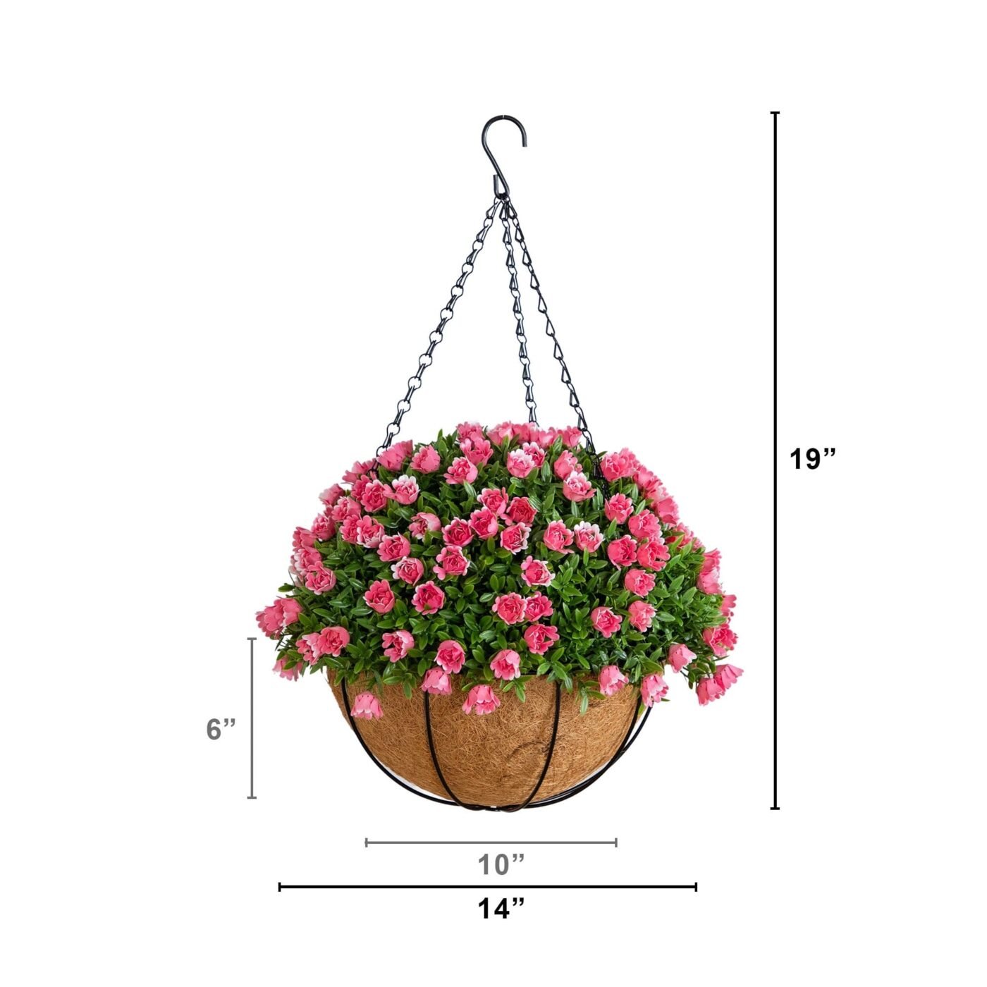 19" UV Resistant Artificial Mini Rose and Aptenia Hanging Basket (Indoor/Outdoor)